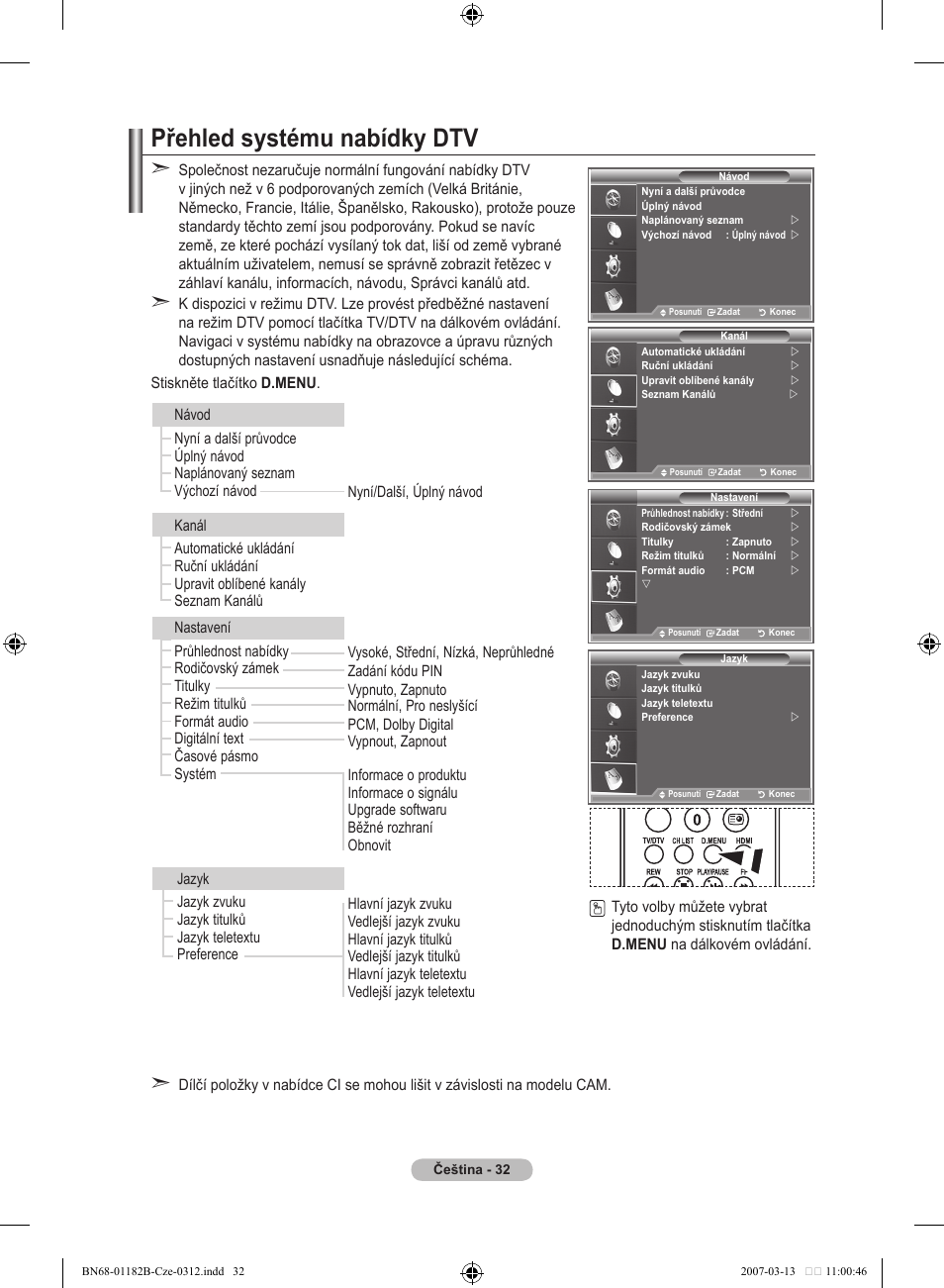 Přehled systému nabídky dtv | Samsung LE37S86BD User Manual | Page 382 / 524