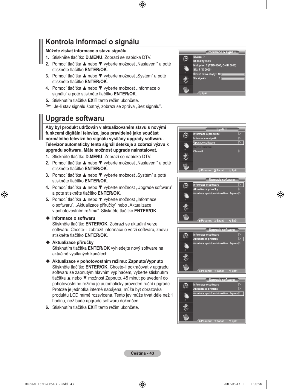 Kontrola informací o signálu, Upgrade softwaru | Samsung LE37S86BD User Manual | Page 393 / 524