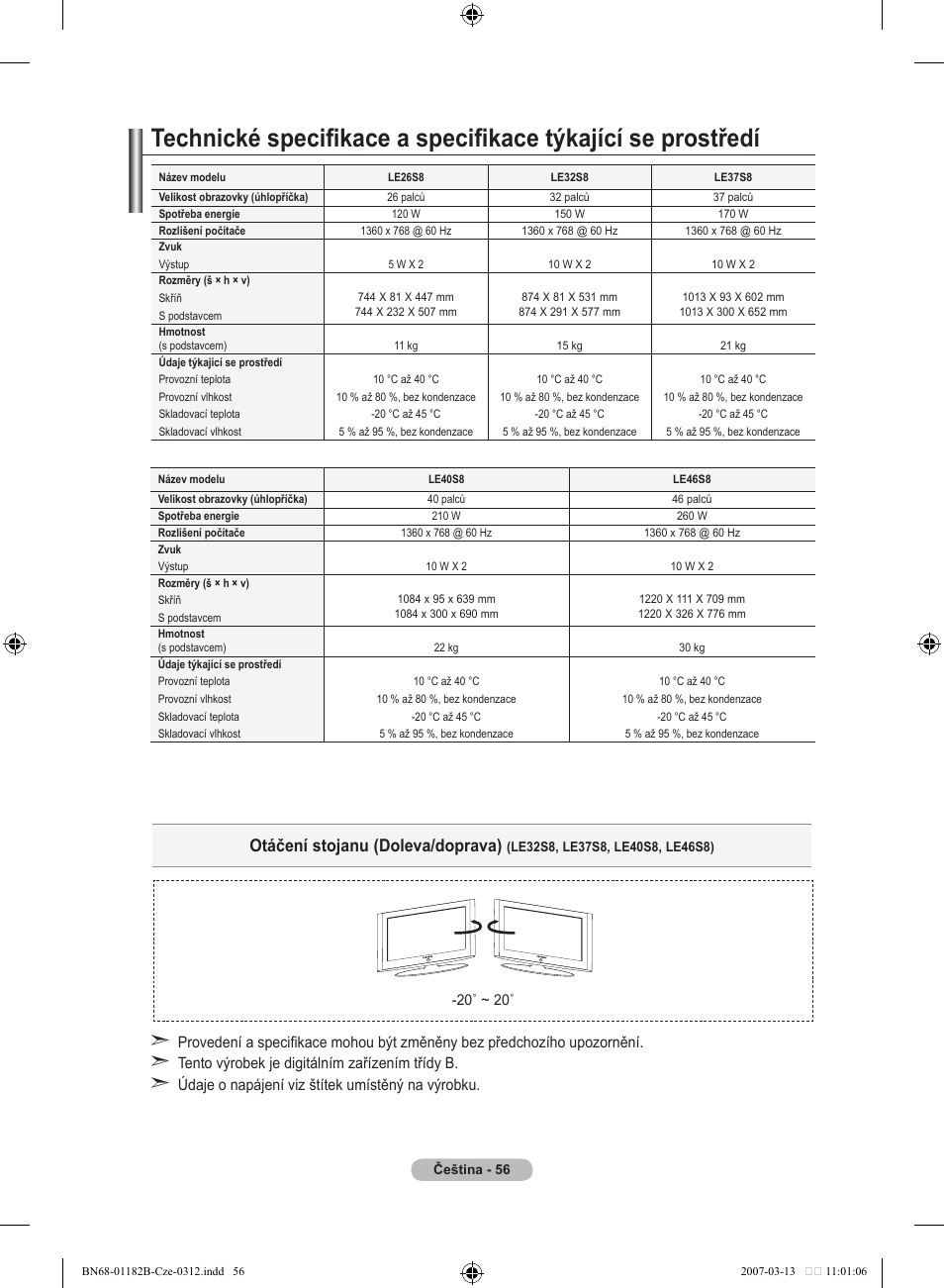 Otáčení stojanu (doleva/doprava) | Samsung LE37S86BD User Manual | Page 406 / 524
