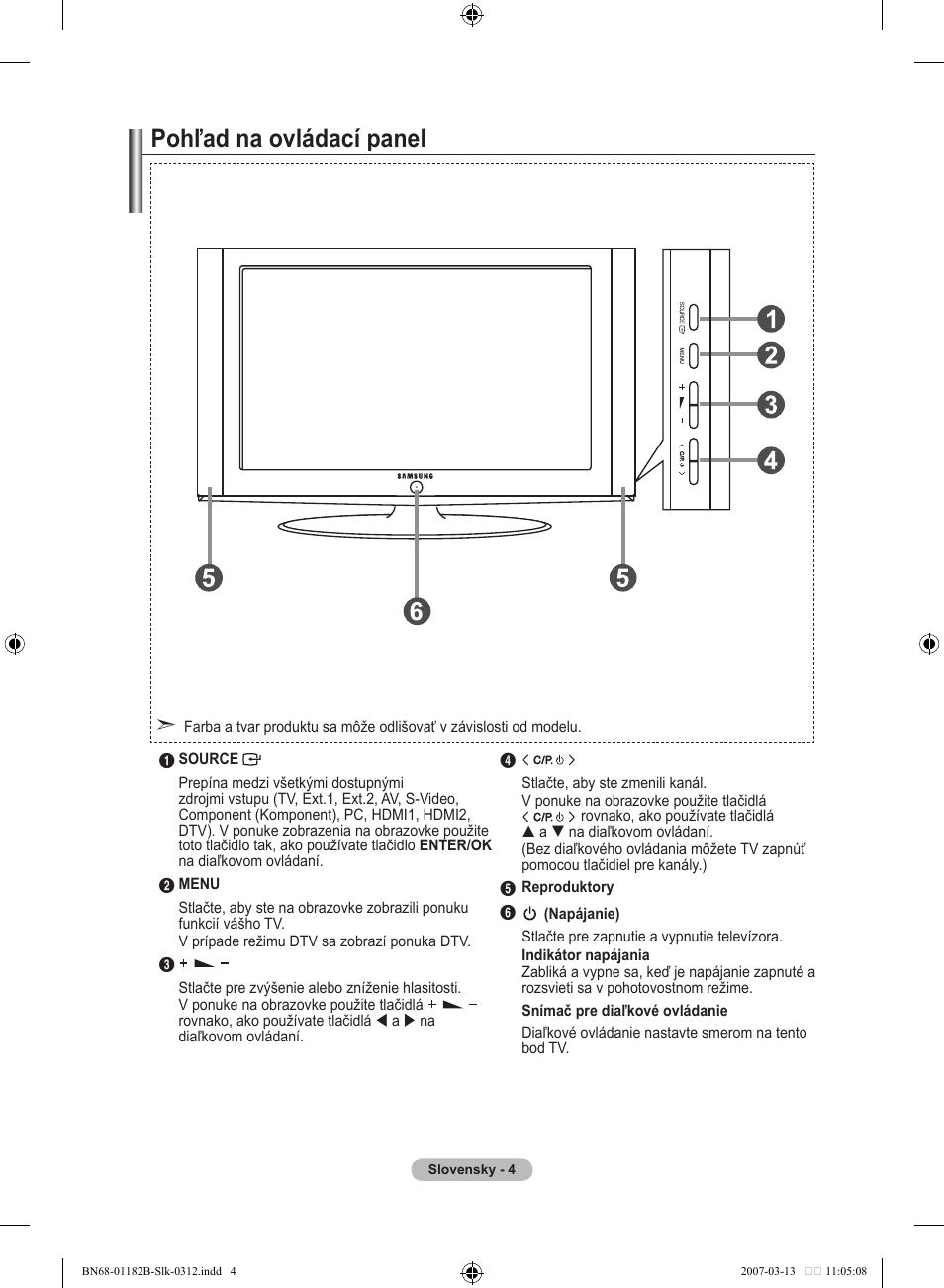 Pohľad na ovládací panel | Samsung LE37S86BD User Manual | Page 412 / 524