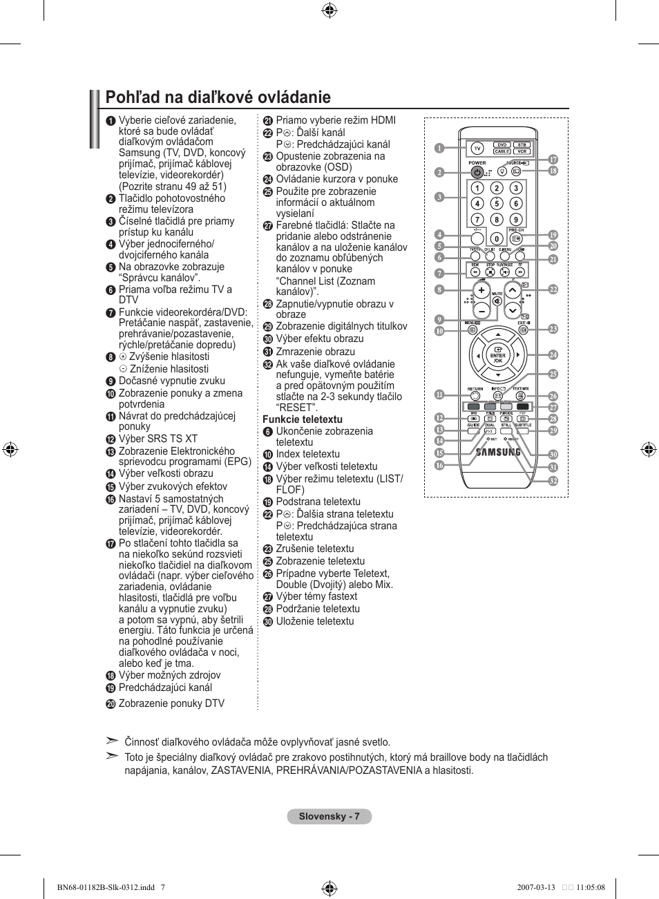 Pohľad na diaľkové ovládanie | Samsung LE37S86BD User Manual | Page 415 / 524
