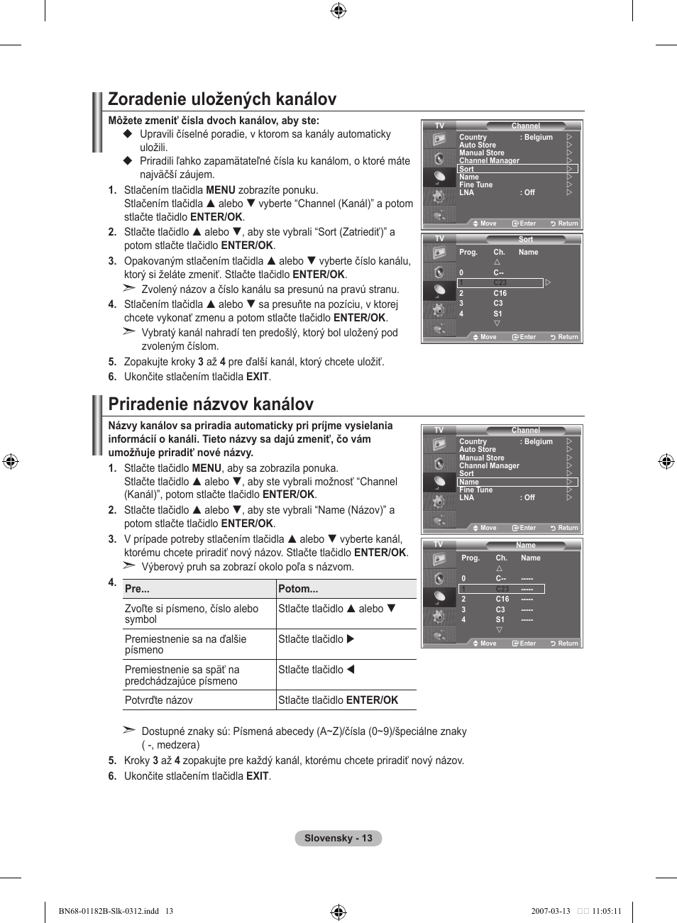 Zoradenie uložených kanálov, Priradenie názvov kanálov | Samsung LE37S86BD User Manual | Page 421 / 524