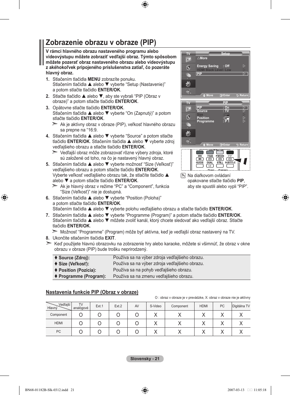 Zobrazenie obrazu v obraze (pip), Nastavenia funkcie pip (obraz v obraze) | Samsung LE37S86BD User Manual | Page 429 / 524