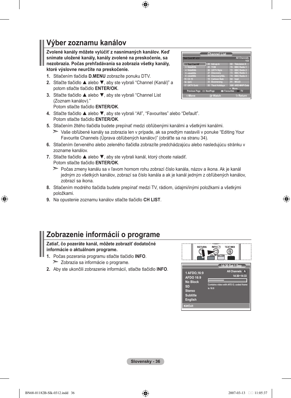Výber zoznamu kanálov, Zobrazenie informácií o programe | Samsung LE37S86BD User Manual | Page 444 / 524