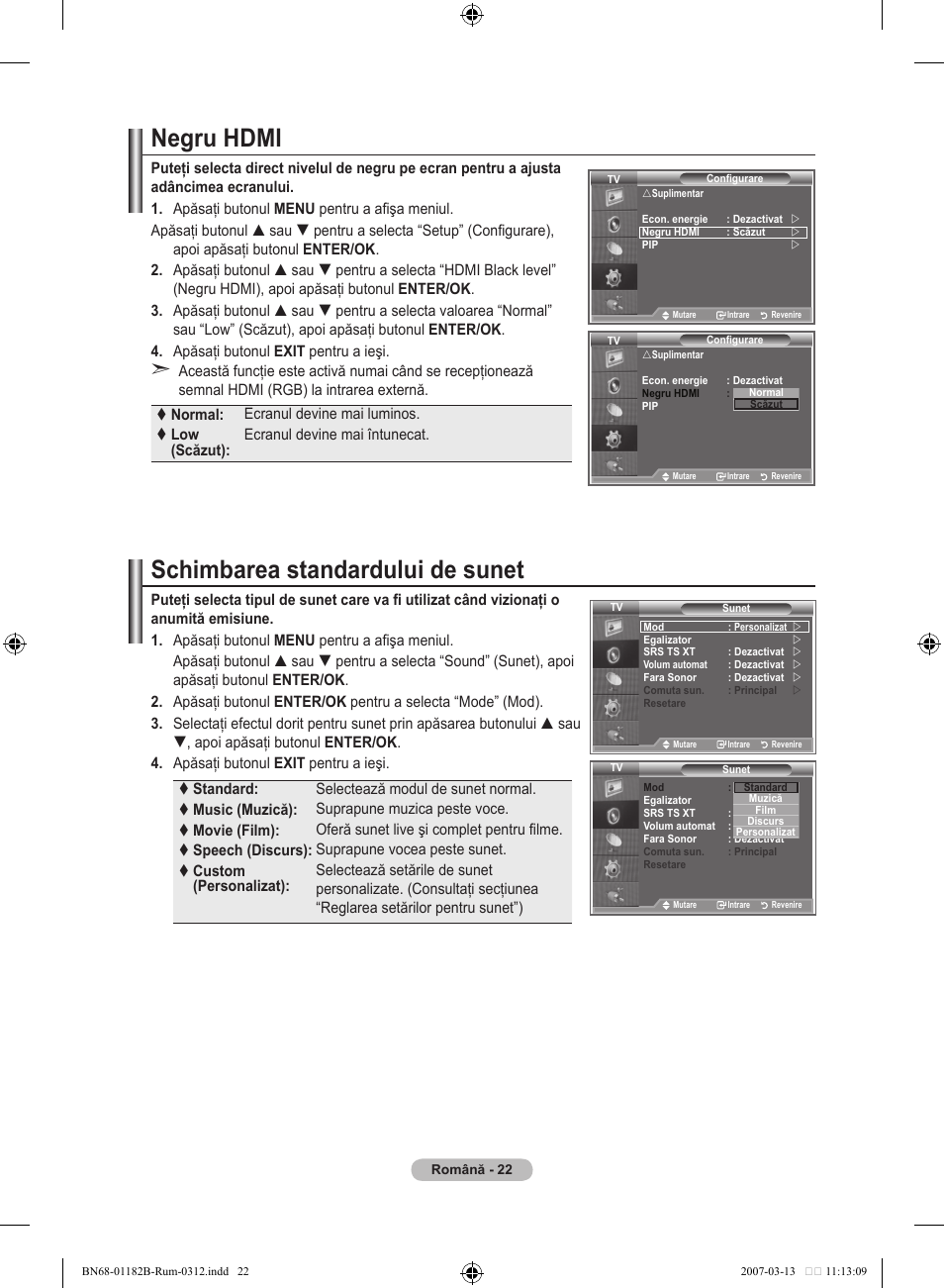 Negru hdmi, Schimbarea standardului de sunet | Samsung LE37S86BD User Manual | Page 488 / 524