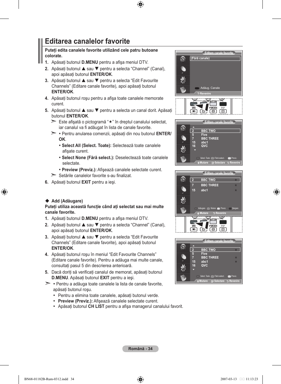 Editarea canalelor favorite | Samsung LE37S86BD User Manual | Page 500 / 524