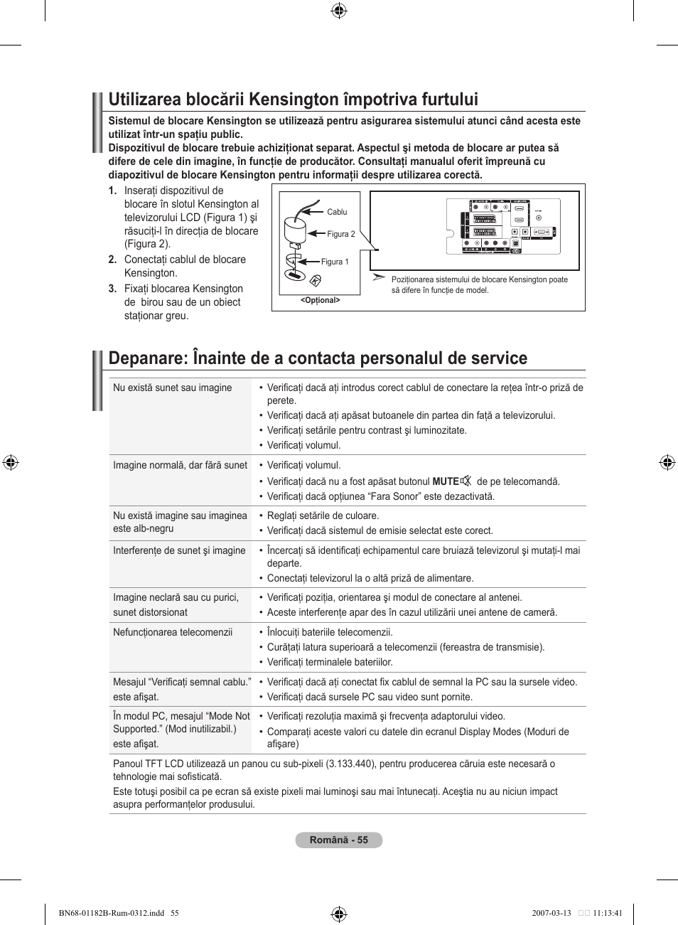 Utilizarea blocării kensington împotriva furtului | Samsung LE37S86BD User Manual | Page 521 / 524