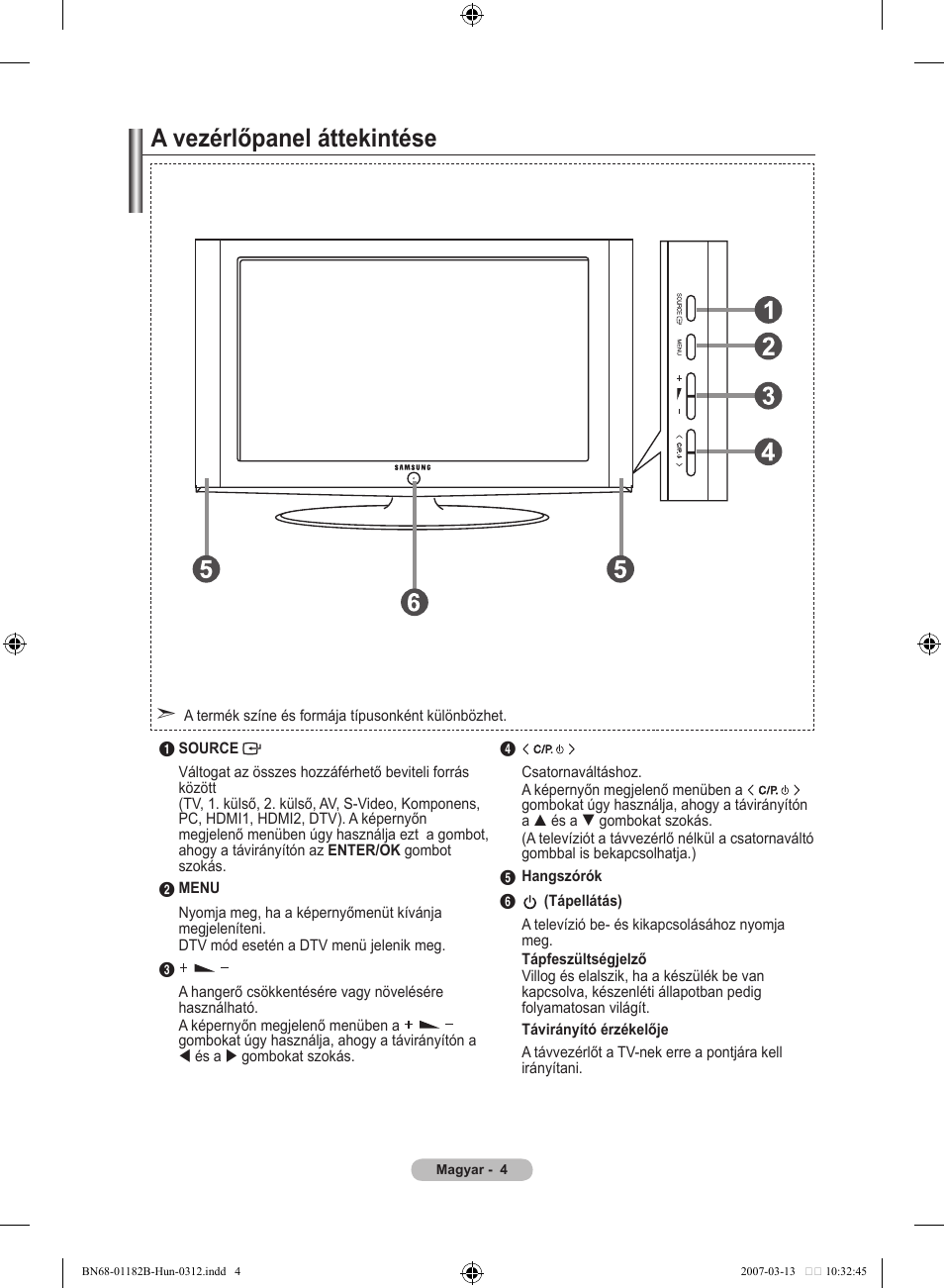 A vezérlőpanel áttekintése | Samsung LE37S86BD User Manual | Page 64 / 524