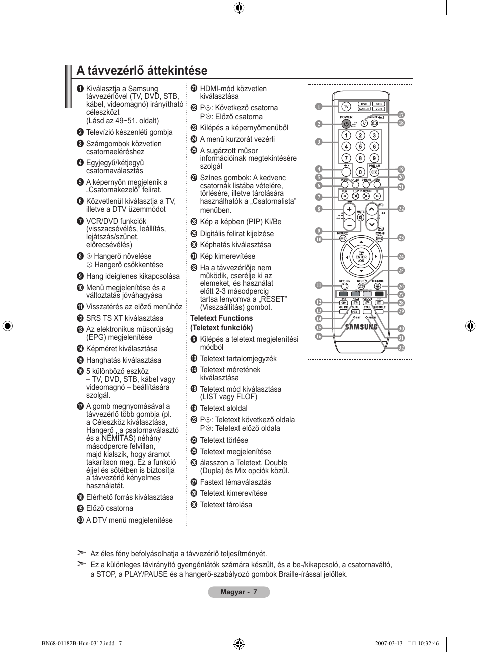 A távvezérlő áttekintése | Samsung LE37S86BD User Manual | Page 67 / 524