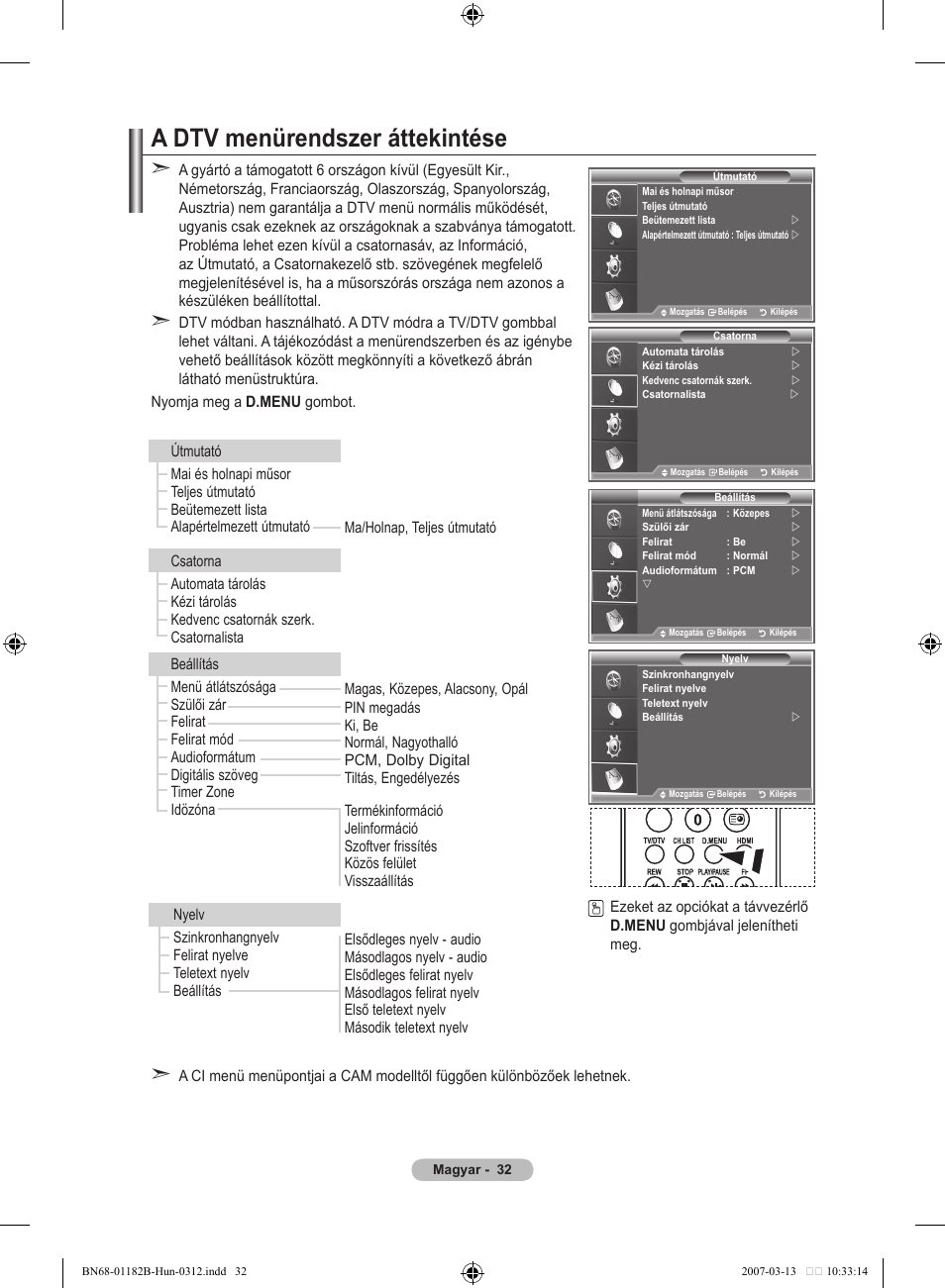 A dtv menürendszer áttekintése | Samsung LE37S86BD User Manual | Page 92 / 524