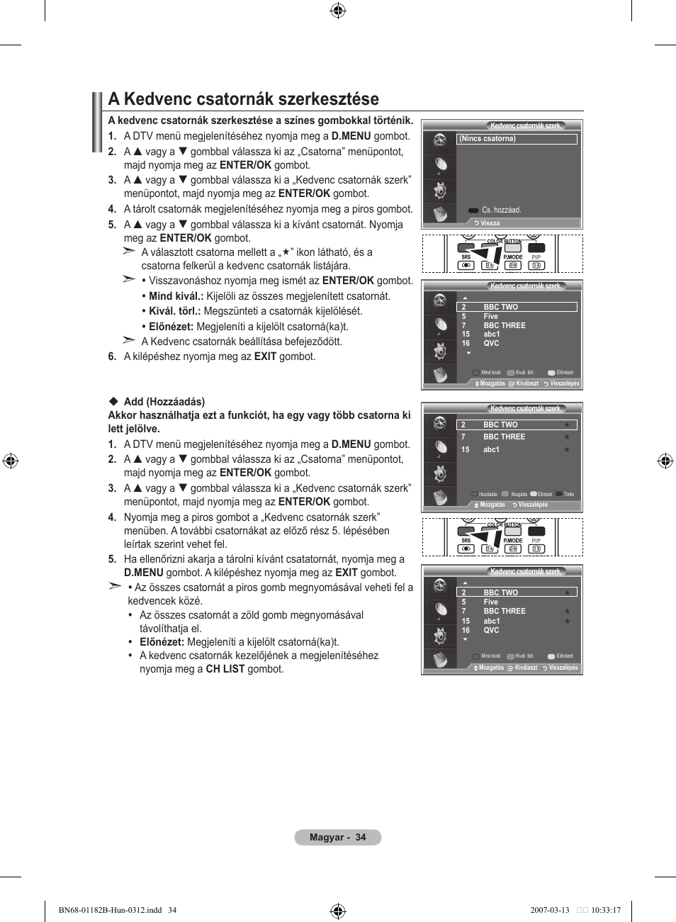 A kedvenc csatornák szerkesztése | Samsung LE37S86BD User Manual | Page 94 / 524