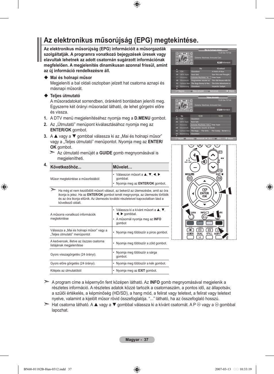 Az elektronikus műsorújság (epg) megtekintése | Samsung LE37S86BD User Manual | Page 97 / 524