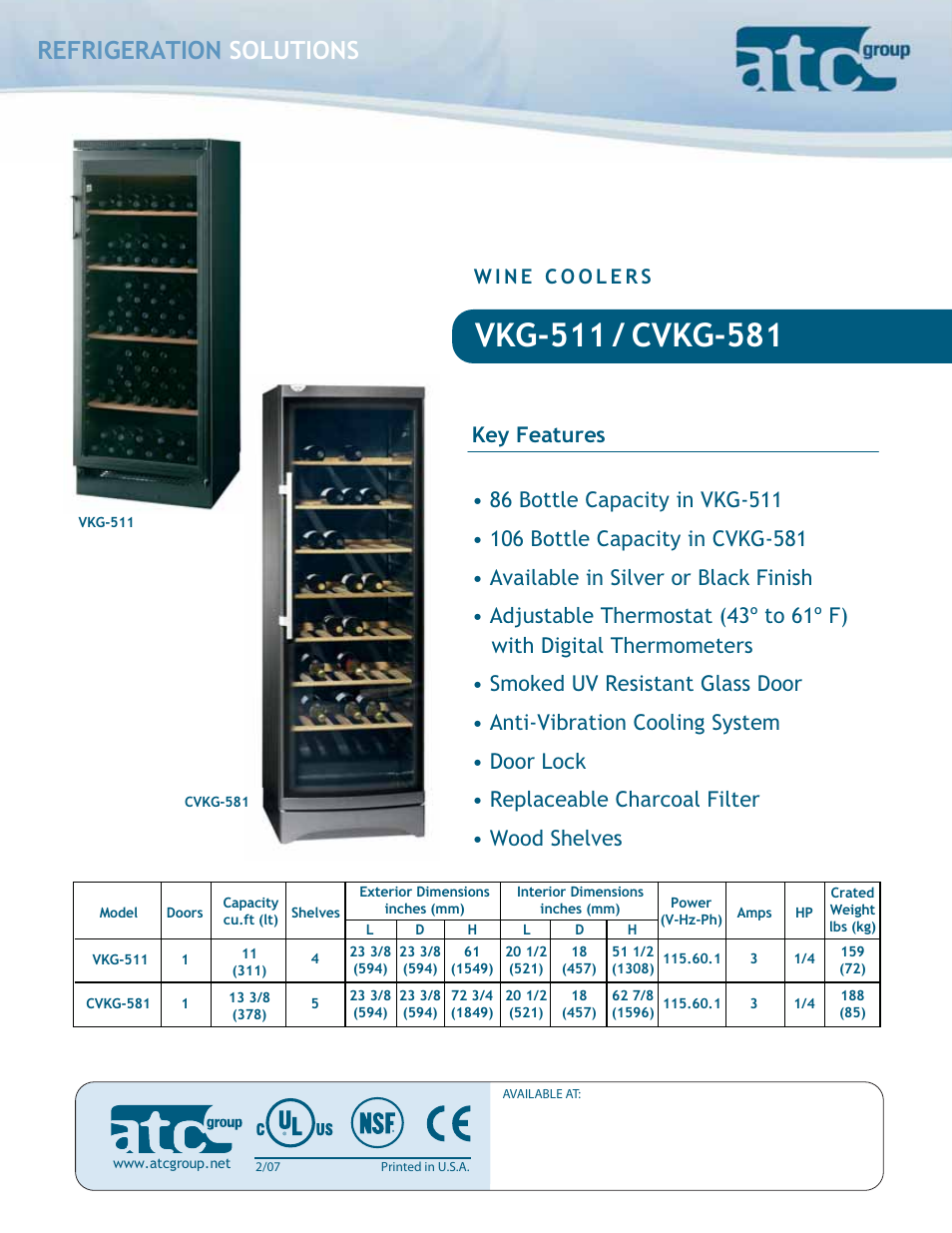 ATC Group Wine Cooler CVKG-581 User Manual | 2 pages