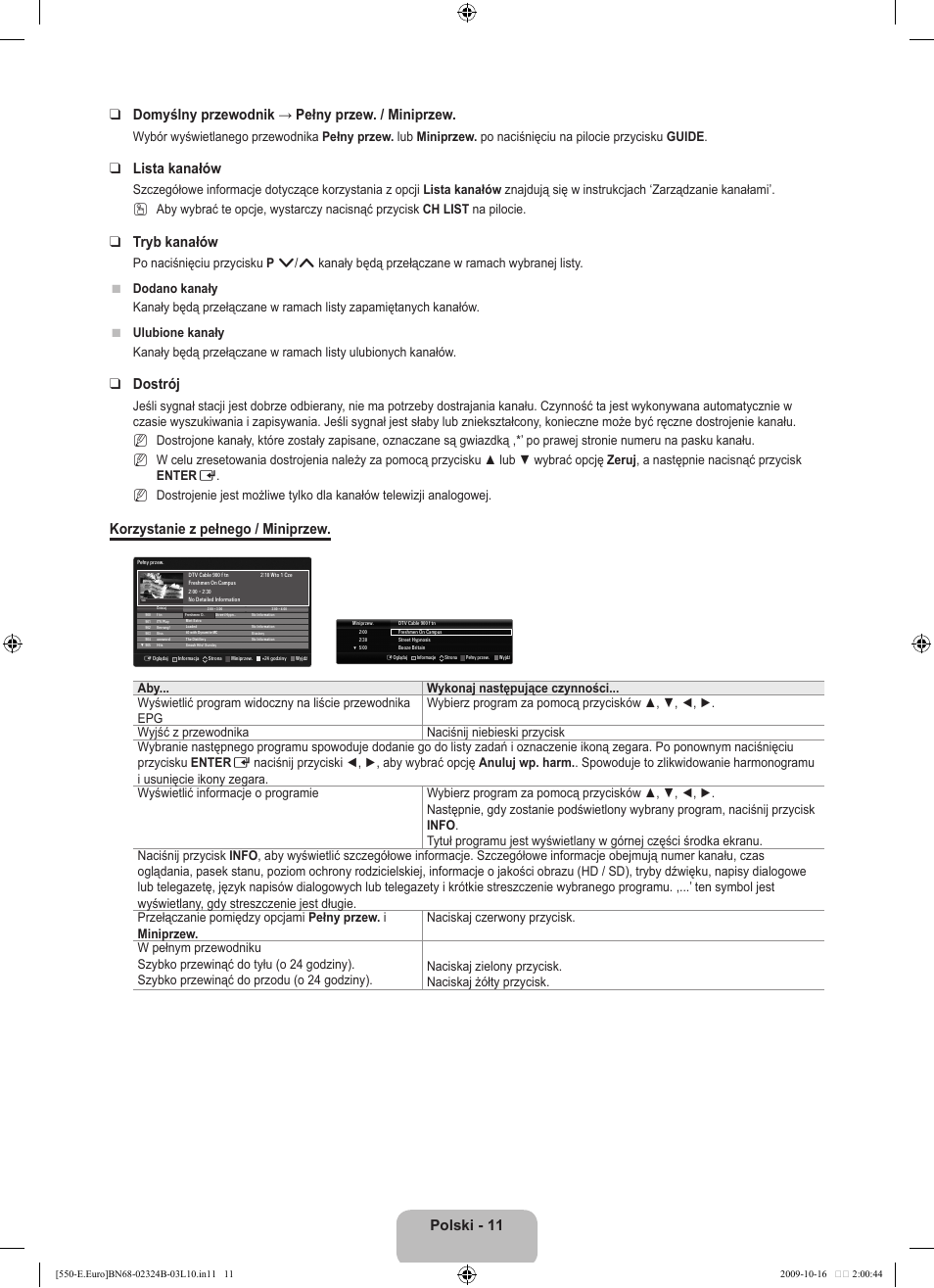 Lista kanałów, Tryb kanałów, Dostrój | Korzystanie z pełnego / miniprzew | Samsung LE37B551A6W User Manual | Page 123 / 502