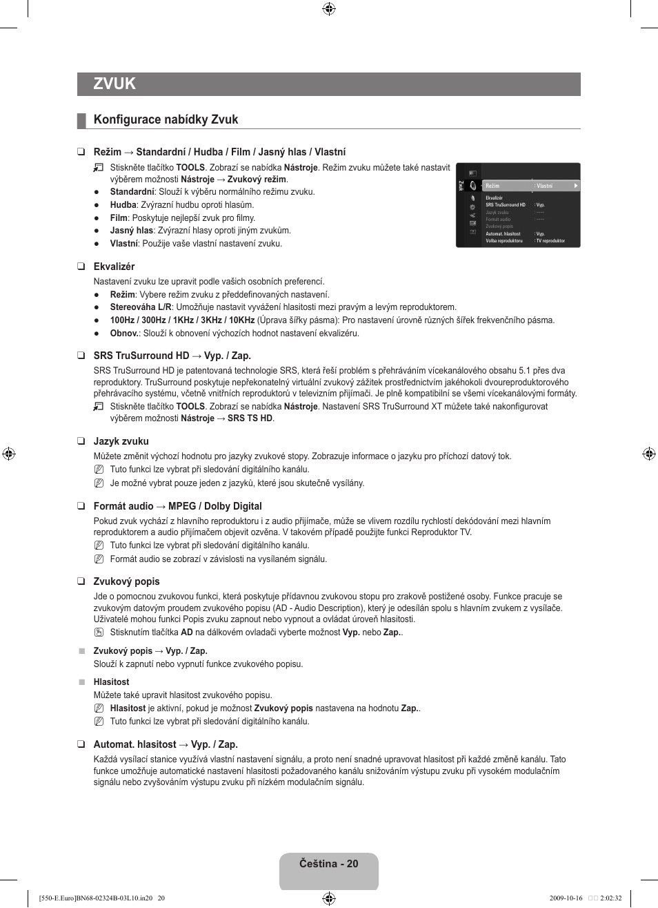 Zvuk, Konfigurace nabídky zvuk | Samsung LE37B551A6W User Manual | Page 324 / 502