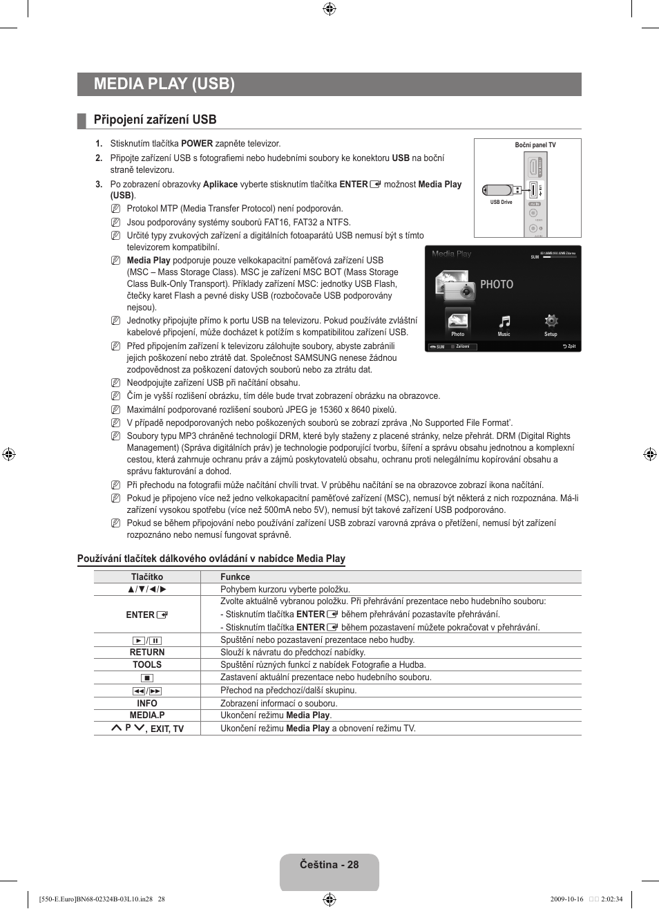 Media play (usb), Připojení zařízení usb, Photo | Samsung LE37B551A6W User Manual | Page 332 / 502