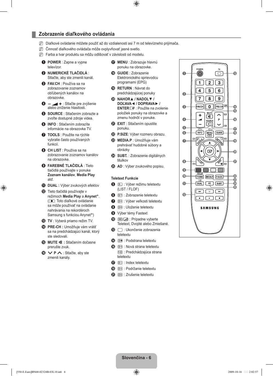 Zobrazenie diaľkového ovládania | Samsung LE37B551A6W User Manual | Page 358 / 502