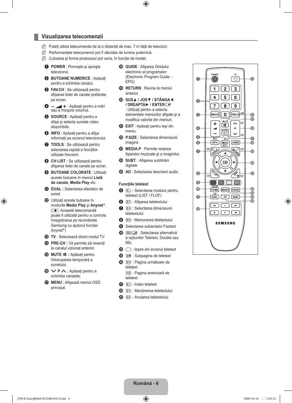 Vizualizarea telecomenzii | Samsung LE37B551A6W User Manual | Page 406 / 502