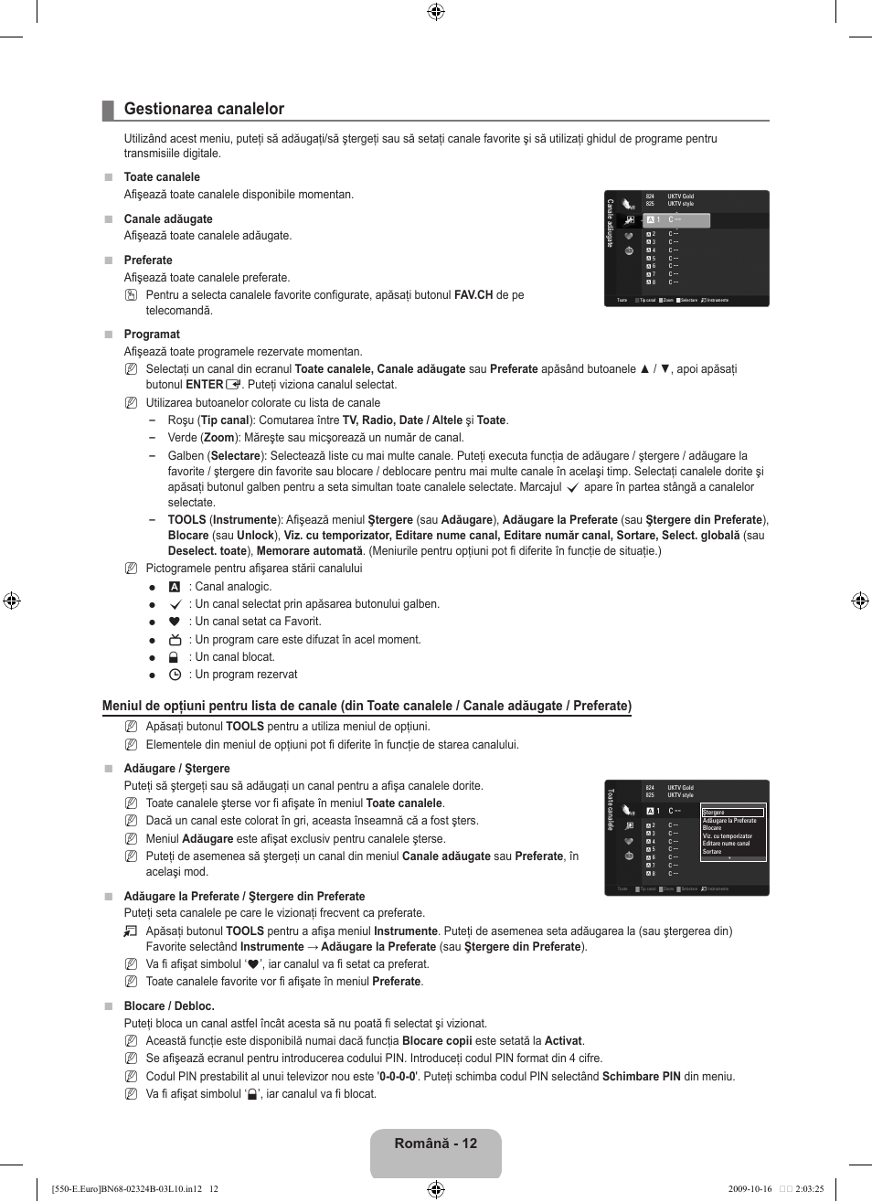 Gestionarea canalelor, Română - 12 | Samsung LE37B551A6W User Manual | Page 412 / 502