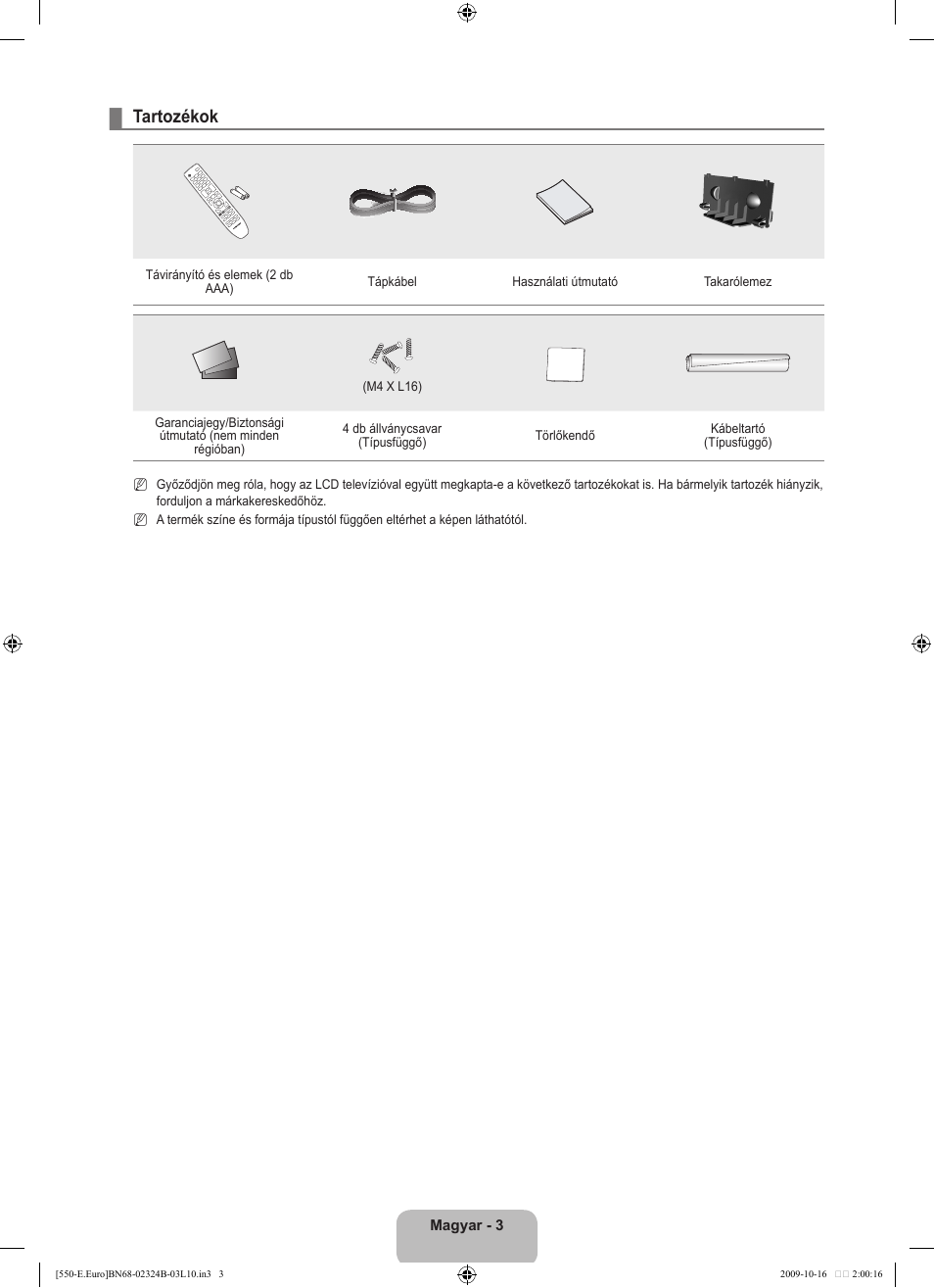 Tartozékok | Samsung LE37B551A6W User Manual | Page 67 / 502