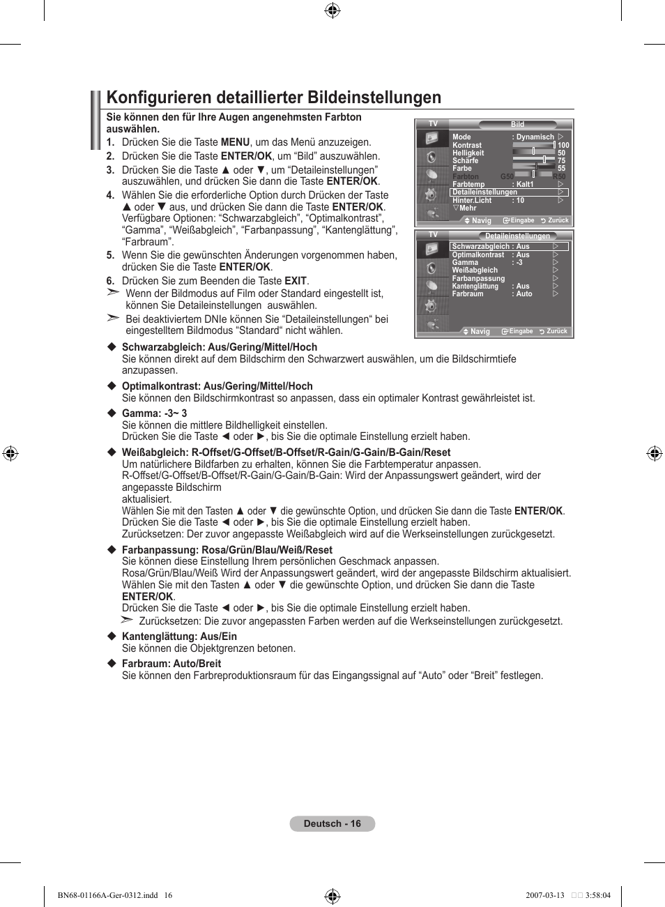 Konfigurieren detaillierter bildeinstellungen | Samsung LE32R83B User Manual | Page 110 / 559