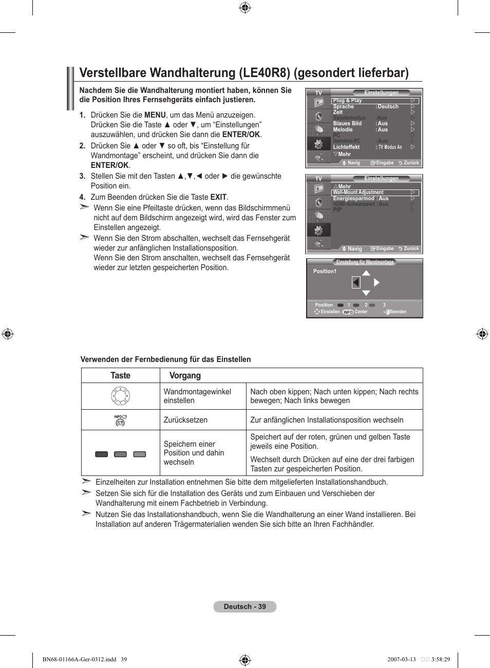 Taste vorgang | Samsung LE32R83B User Manual | Page 133 / 559
