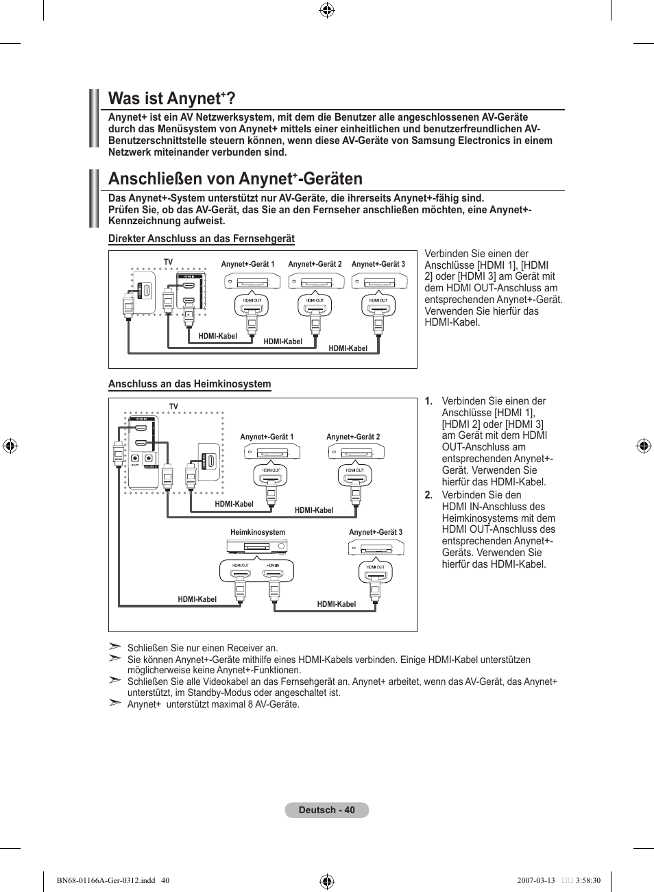 Was ist anynet, Anschließen von anynet, Geräten | Samsung LE32R83B User Manual | Page 134 / 559