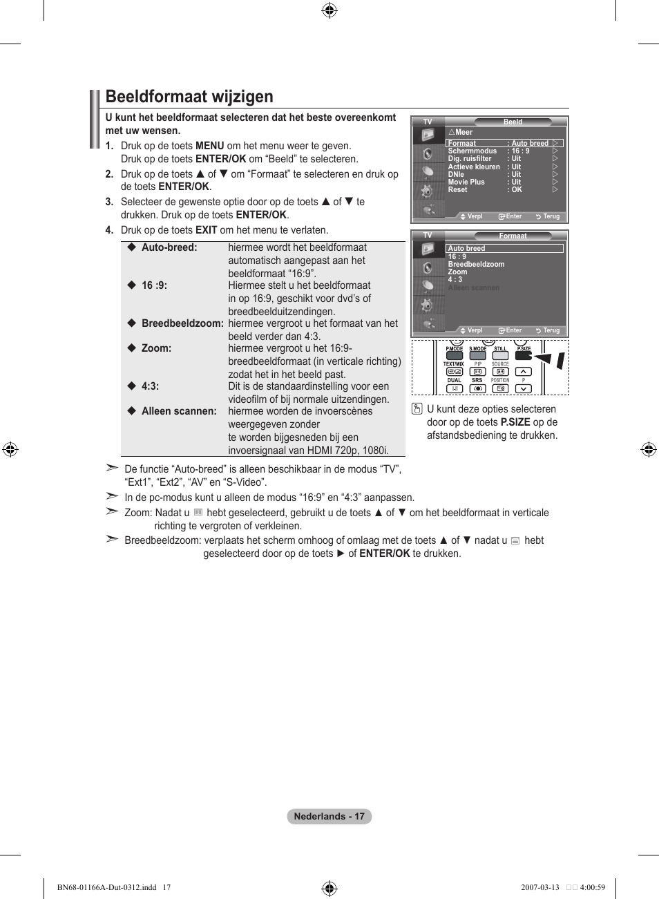 Beeldformaat wijzigen | Samsung LE32R83B User Manual | Page 157 / 559