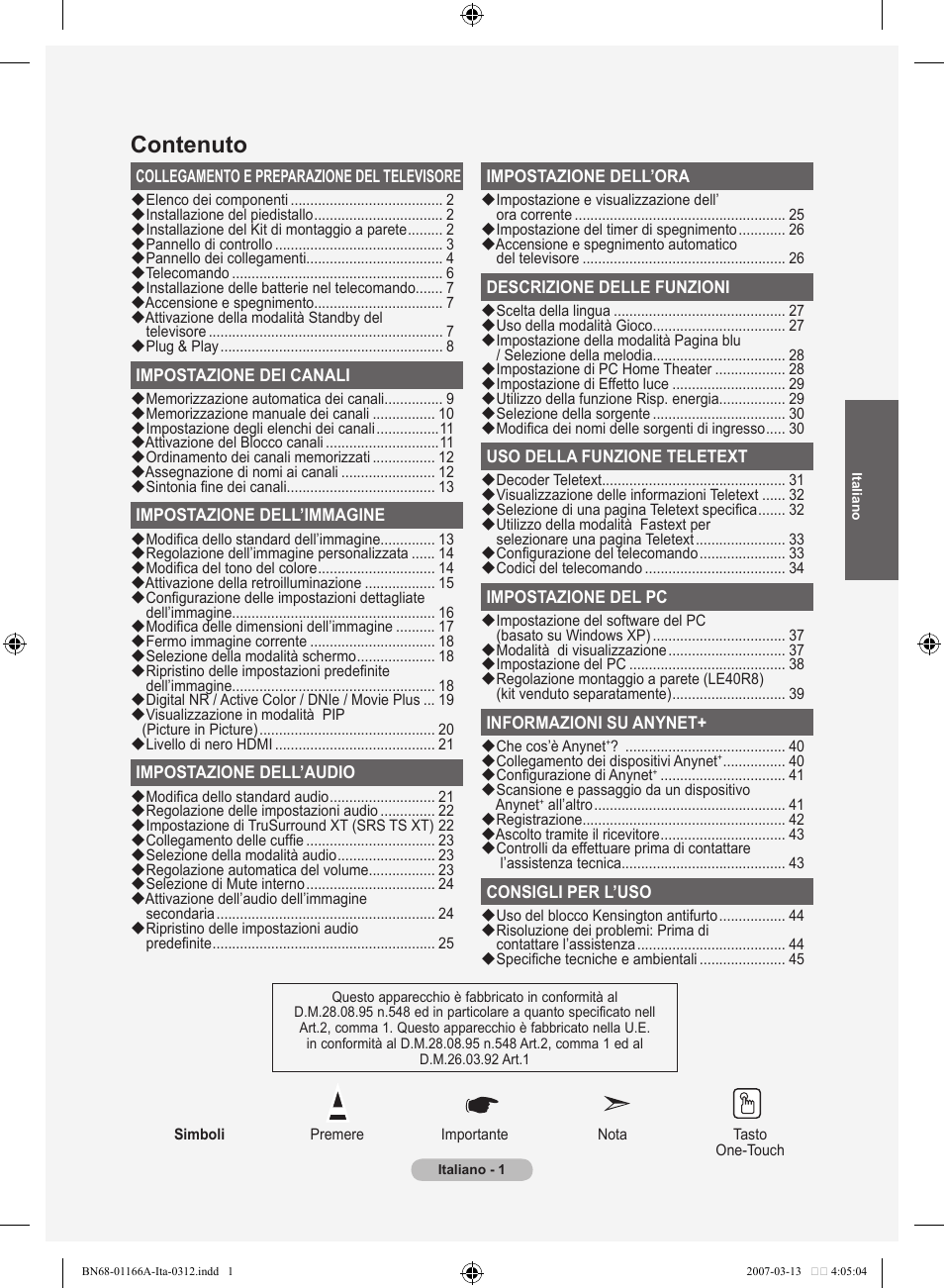 Contenuto | Samsung LE32R83B User Manual | Page 187 / 559