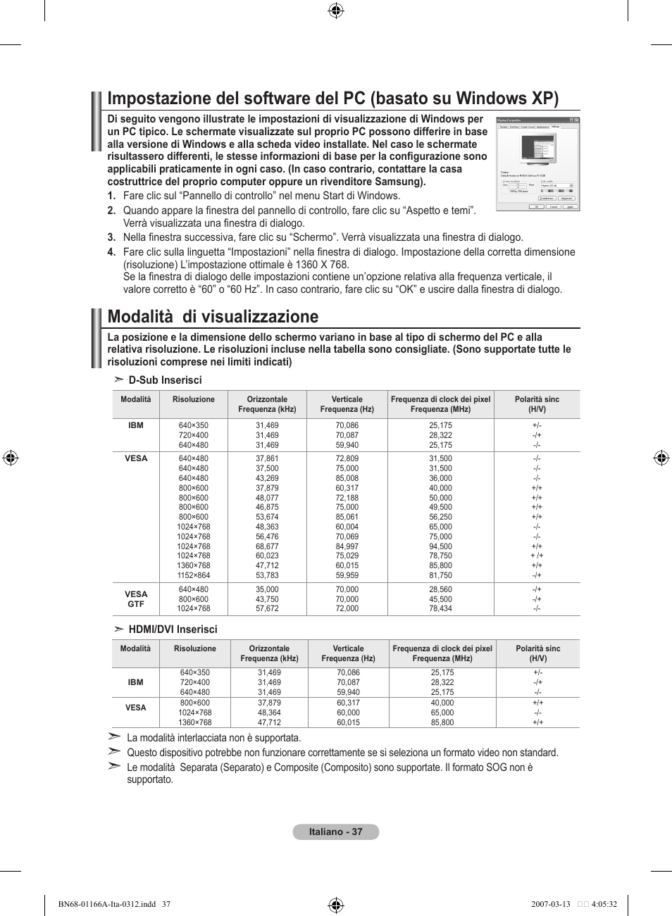 Modalità di visualizzazione | Samsung LE32R83B User Manual | Page 223 / 559
