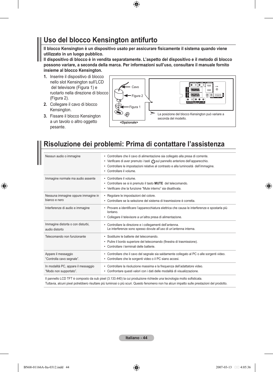 Uso del blocco kensington antifurto | Samsung LE32R83B User Manual | Page 230 / 559