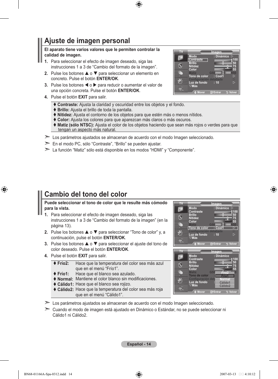 Ajuste de imagen personal, Cambio del tono del color | Samsung LE32R83B User Manual | Page 248 / 559