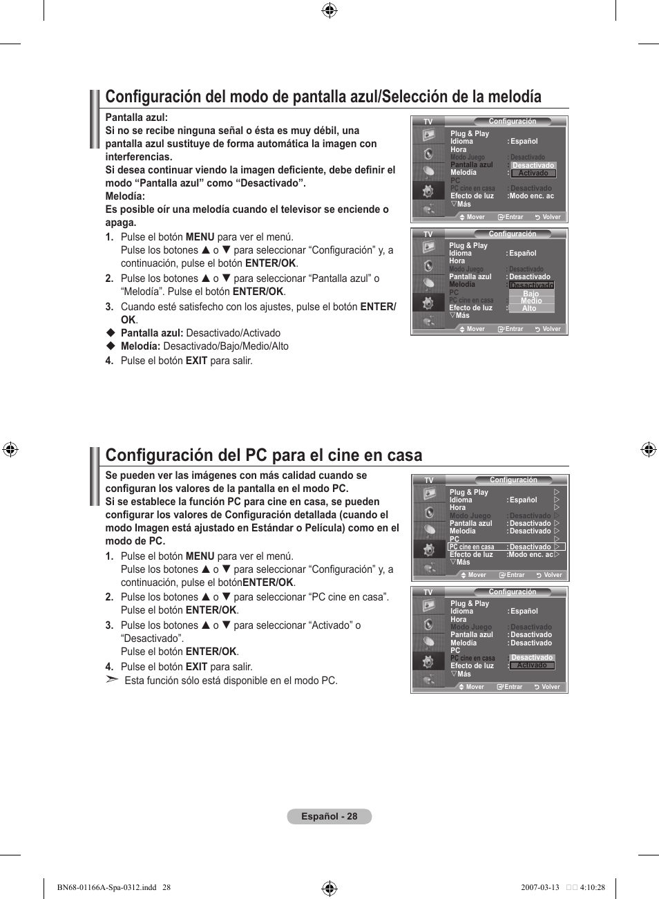 Configuración del pc para el cine en casa | Samsung LE32R83B User Manual | Page 262 / 559