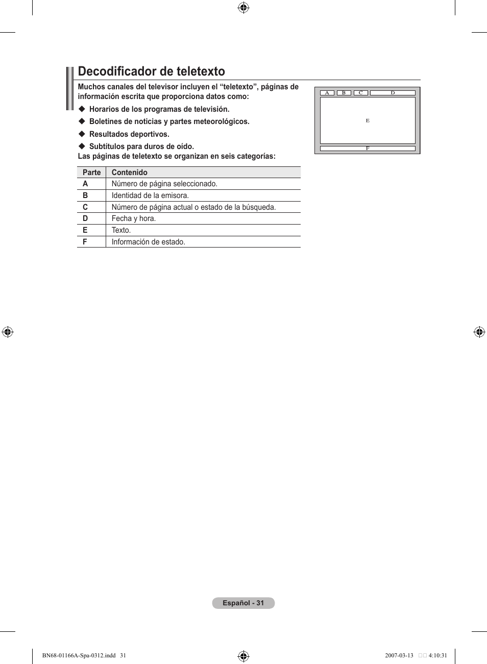 Decodificador de teletexto | Samsung LE32R83B User Manual | Page 265 / 559