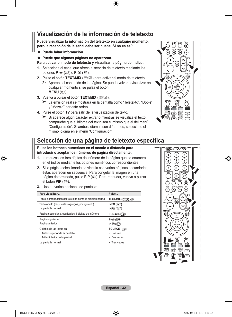 Visualización de la información de teletexto, Selección de una página de teletexto específica | Samsung LE32R83B User Manual | Page 266 / 559