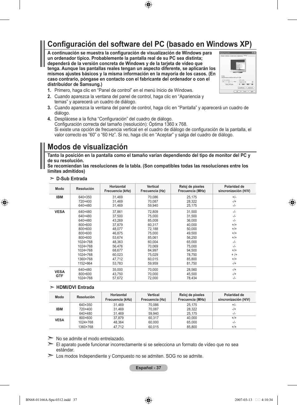 Modos de visualización | Samsung LE32R83B User Manual | Page 271 / 559