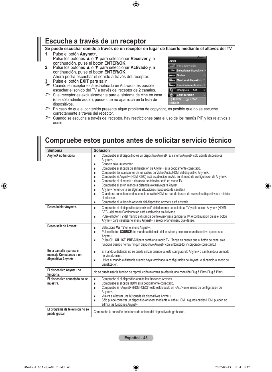 Escucha a través de un receptor | Samsung LE32R83B User Manual | Page 277 / 559