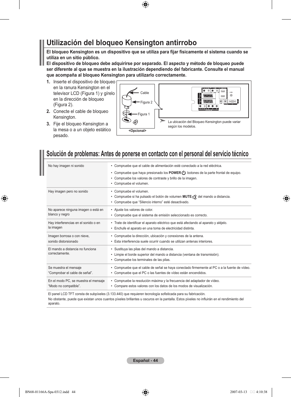 Utilización del bloqueo kensington antirrobo | Samsung LE32R83B User Manual | Page 278 / 559