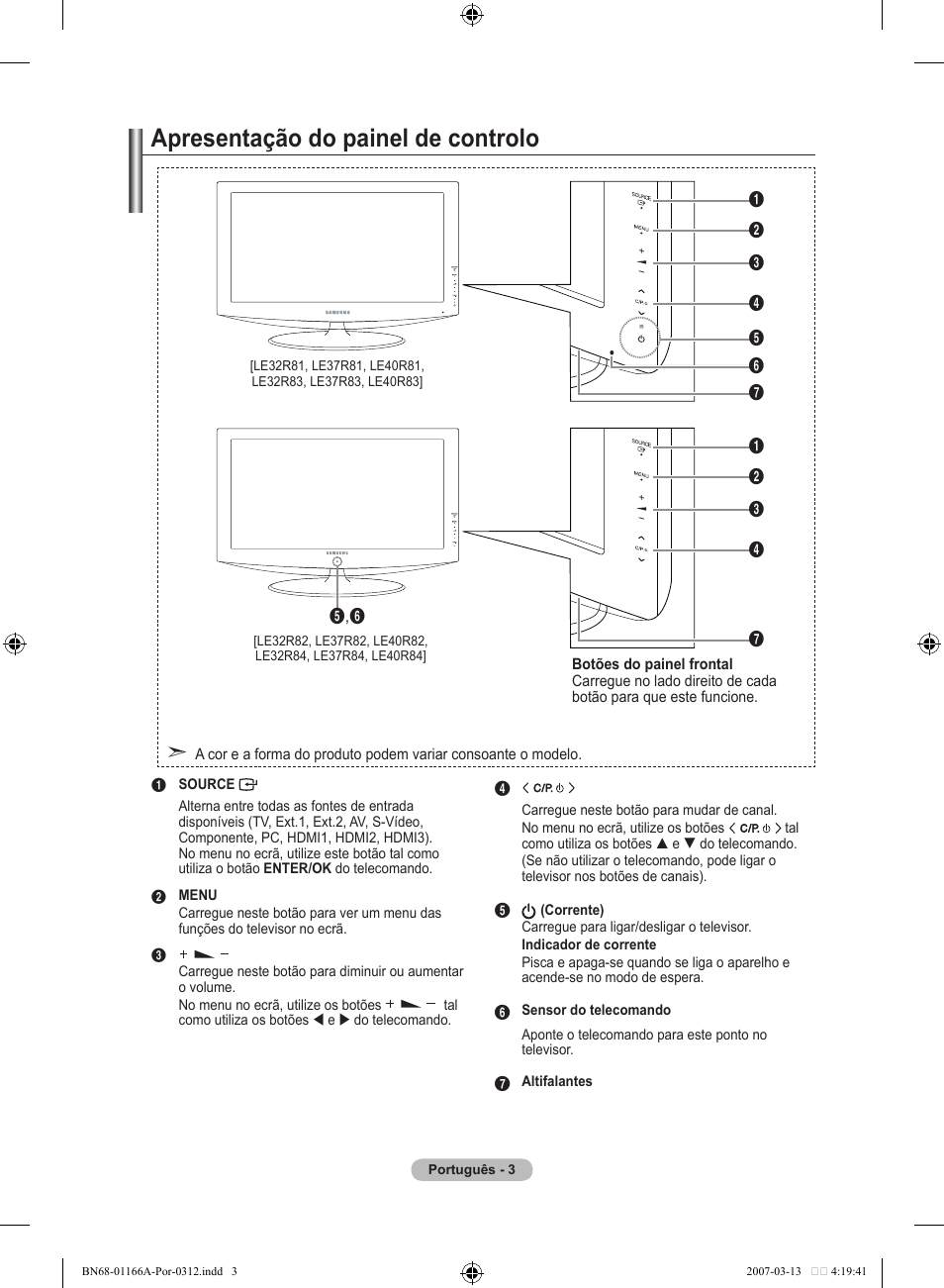 Apresentação do painel de controlo | Samsung LE32R83B User Manual | Page 283 / 559