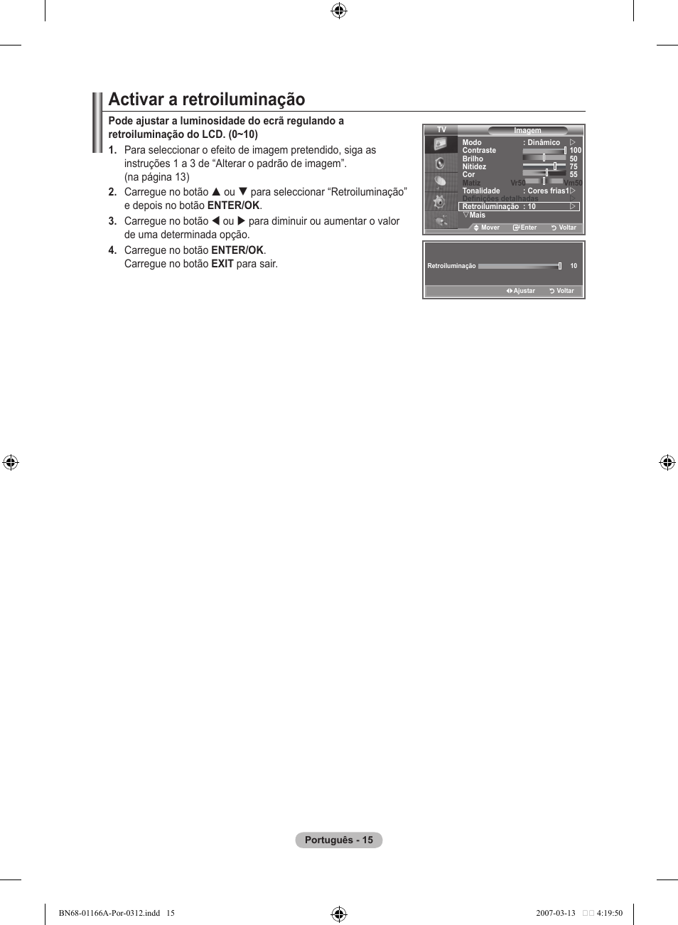 Activar a retroiluminação | Samsung LE32R83B User Manual | Page 295 / 559