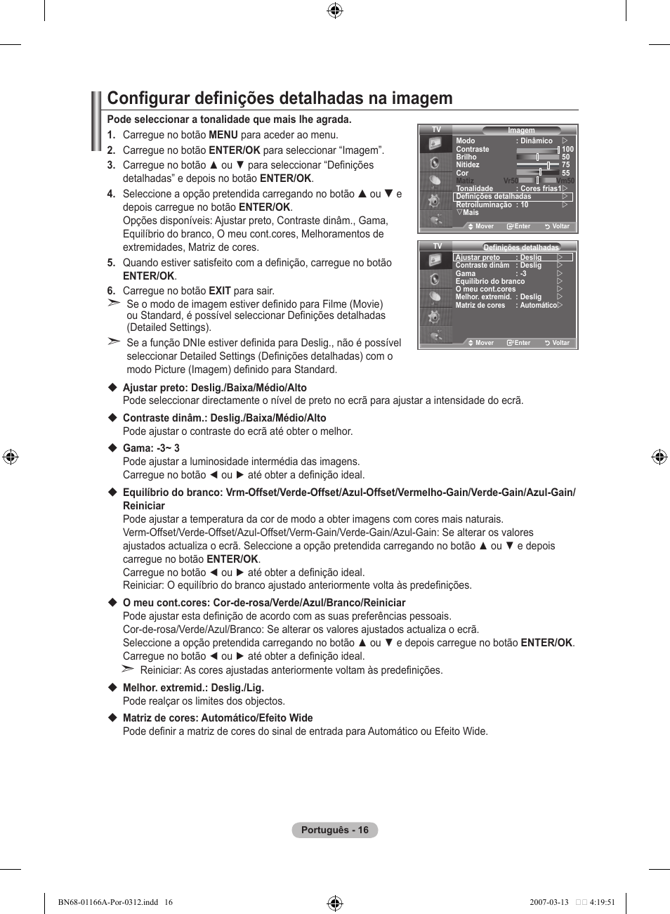 Configurar definições detalhadas na imagem | Samsung LE32R83B User Manual | Page 296 / 559