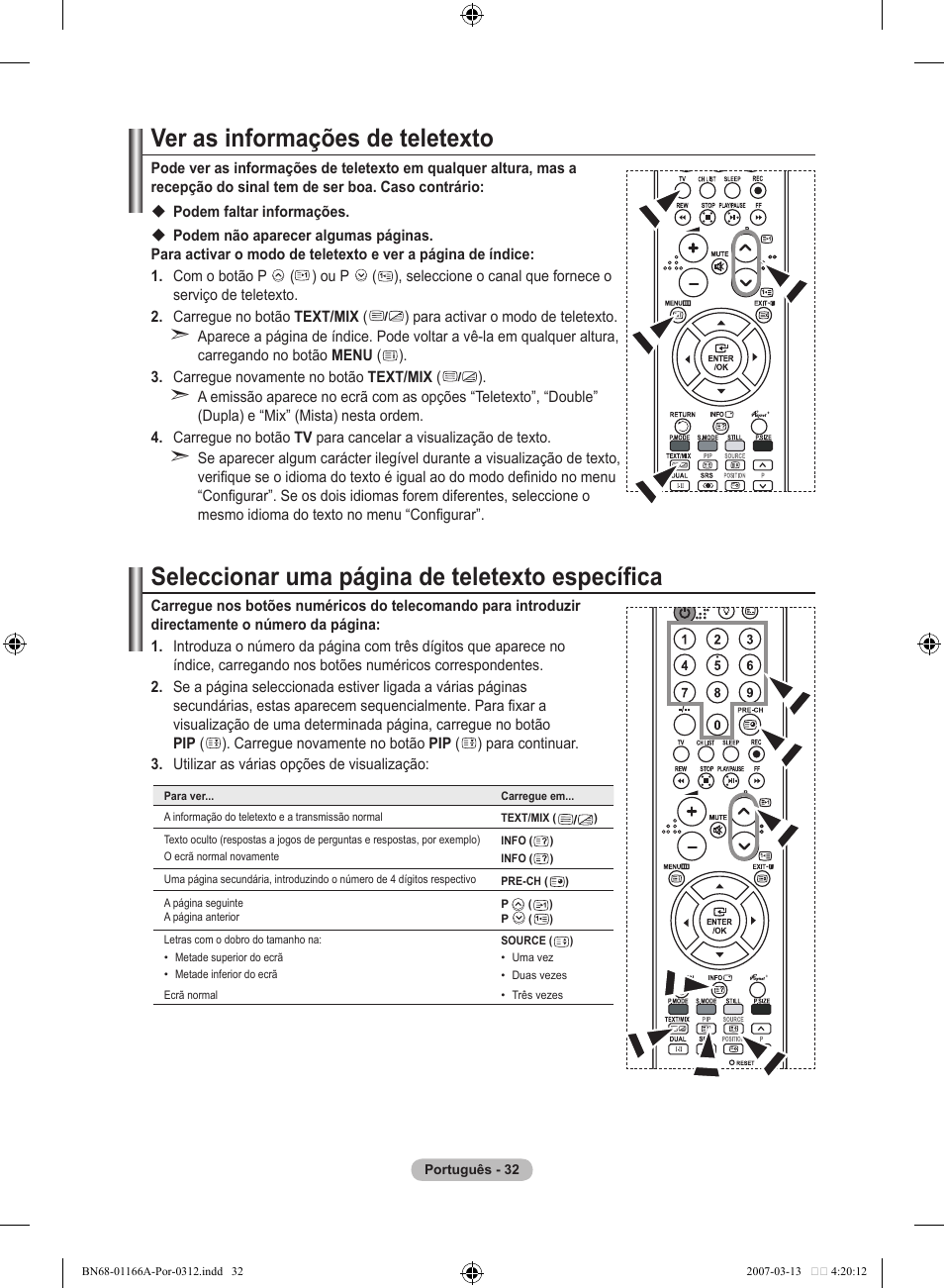 Ver as informações de teletexto, Seleccionar uma página de teletexto específica | Samsung LE32R83B User Manual | Page 312 / 559