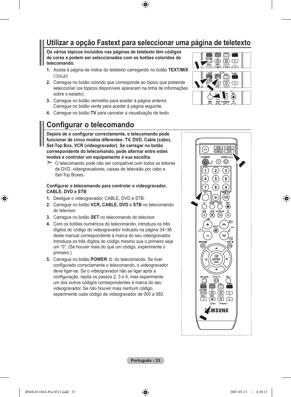 Configurar o telecomando | Samsung LE32R83B User Manual | Page 313 / 559