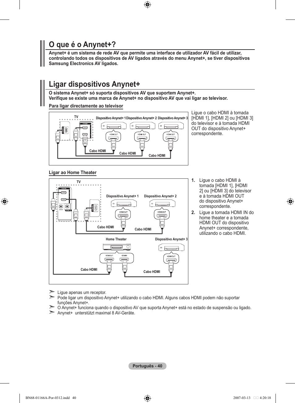 O que é o anynet, Ligar dispositivos anynet | Samsung LE32R83B User Manual | Page 320 / 559
