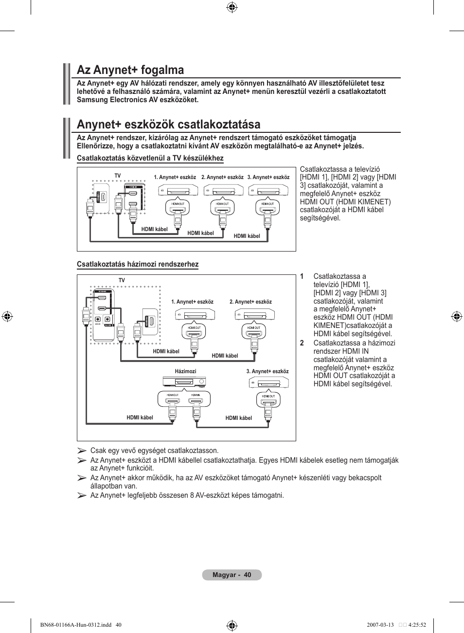 Anynet+ eszközök csatlakoztatása, Az anynet+ fogalma | Samsung LE32R83B User Manual | Page 366 / 559