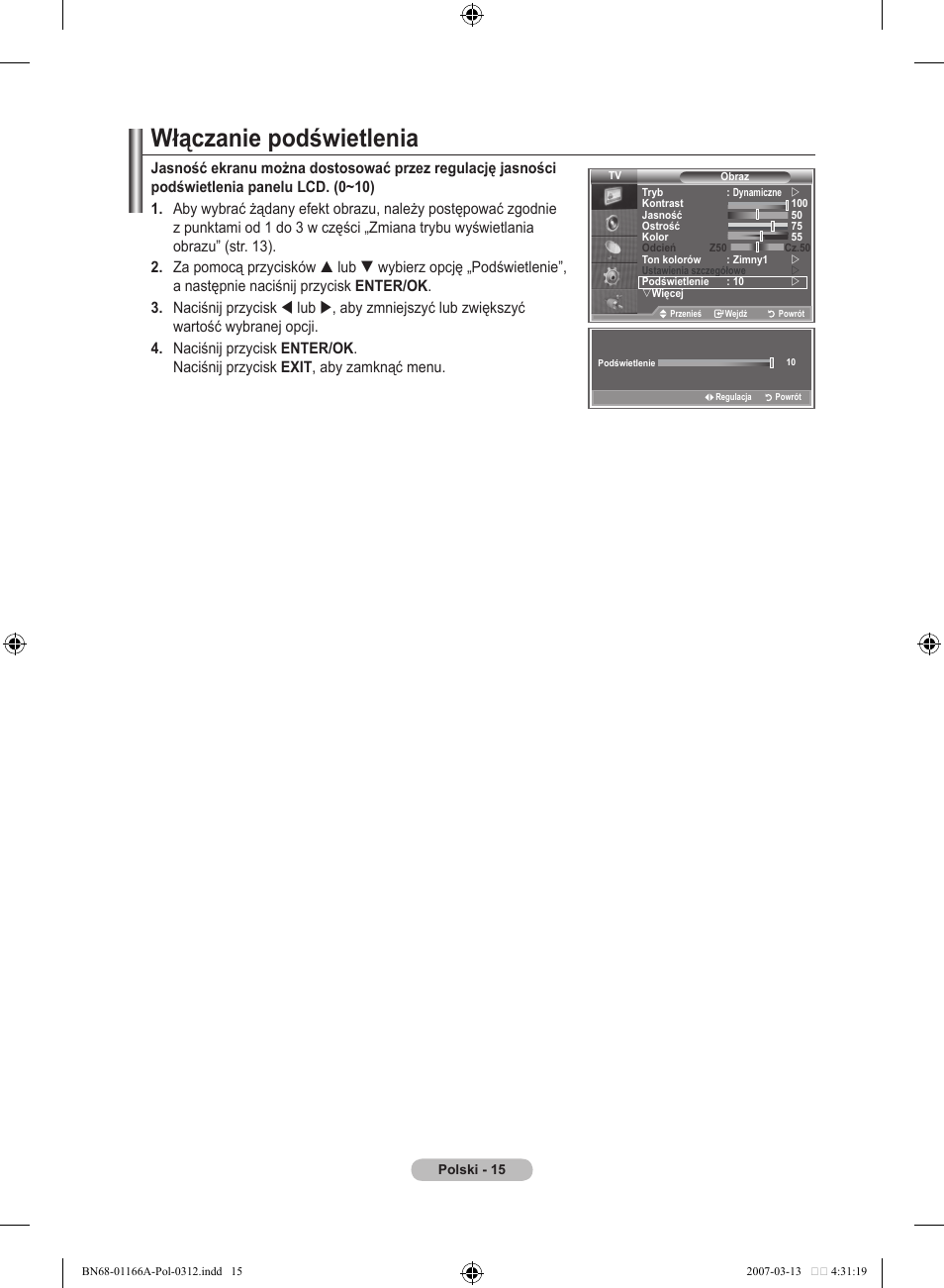 Włączanie podświetlenia | Samsung LE32R83B User Manual | Page 387 / 559