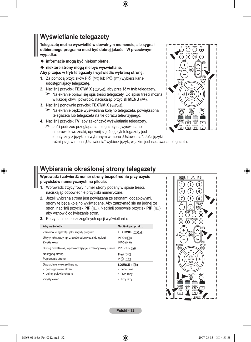 Wyświetlanie telegazety, Wybieranie określonej strony telegazety | Samsung LE32R83B User Manual | Page 404 / 559