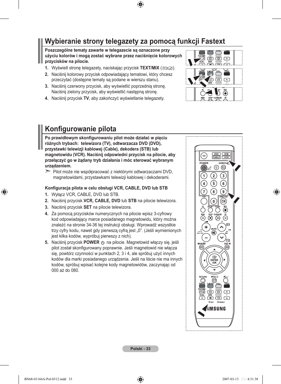 Konfigurowanie pilota | Samsung LE32R83B User Manual | Page 405 / 559