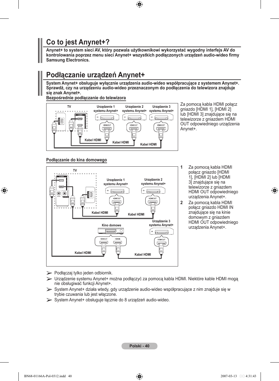 Podłączanie urządzeń anynet, Co to jest anynet | Samsung LE32R83B User Manual | Page 412 / 559