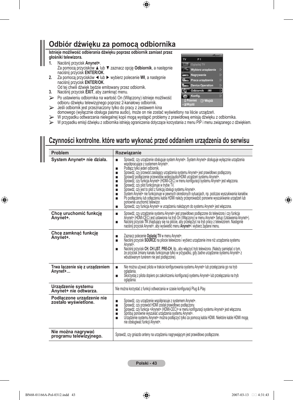 Odbiór dźwięku za pomocą odbiornika | Samsung LE32R83B User Manual | Page 415 / 559